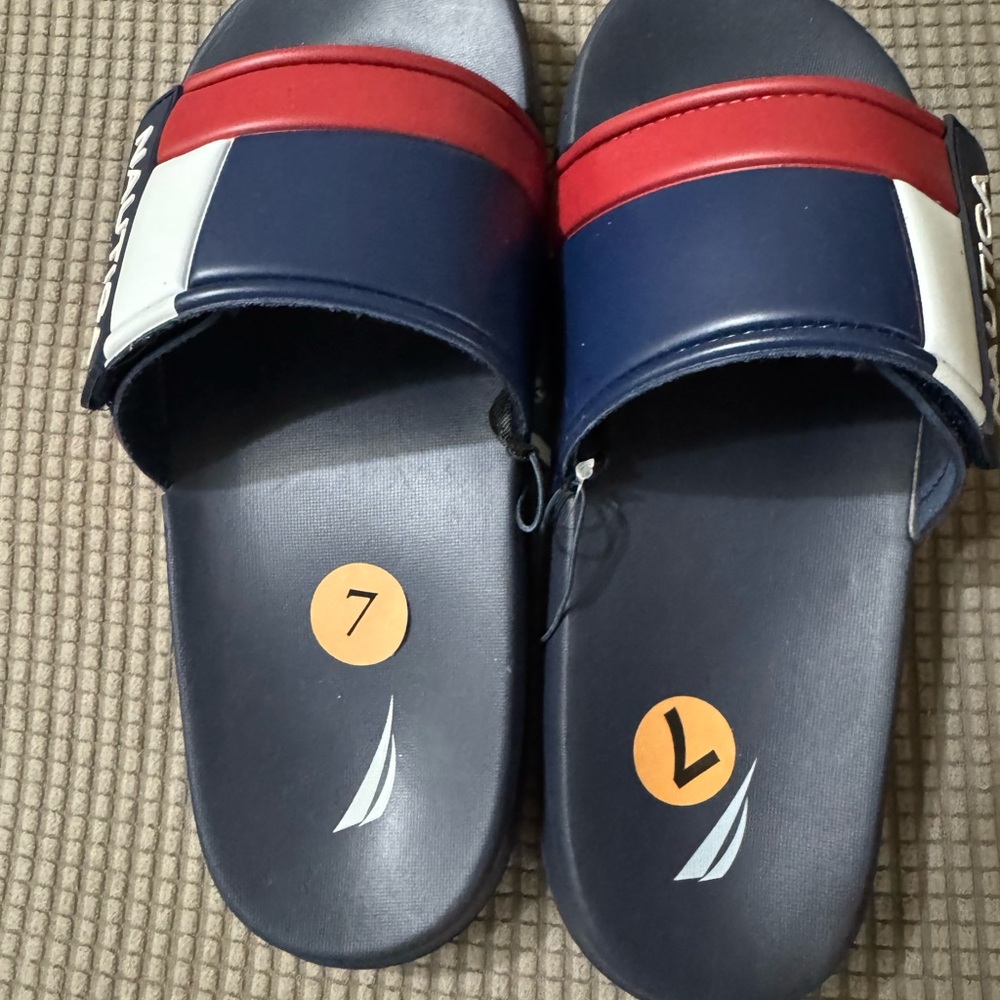 Nautica Navy and White Slide Sandals